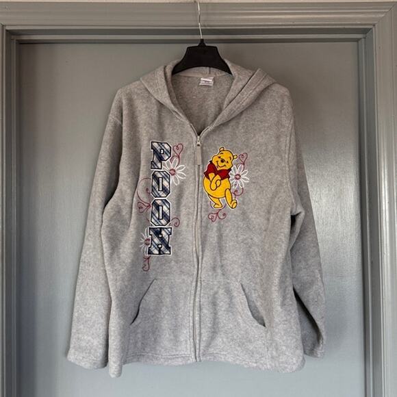 Disney Winnie the Pooh Full Zip Fleece Hoodie Embroidered sz 2XL Long Sleeves - Picture 1 of 5
